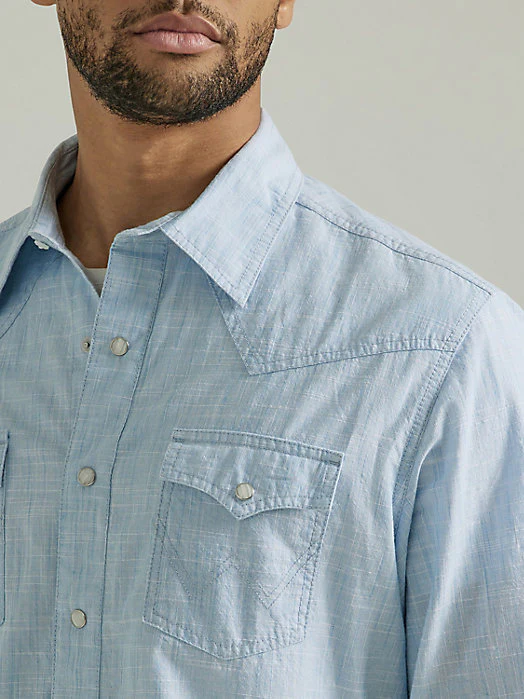 Wrangler Retro Blue Weave Men's Snap Up - Image 4