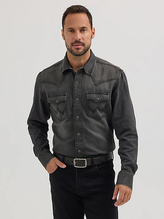 Wrangler Retro Worn Midnight Denim Men's Snap Up - Image 3
