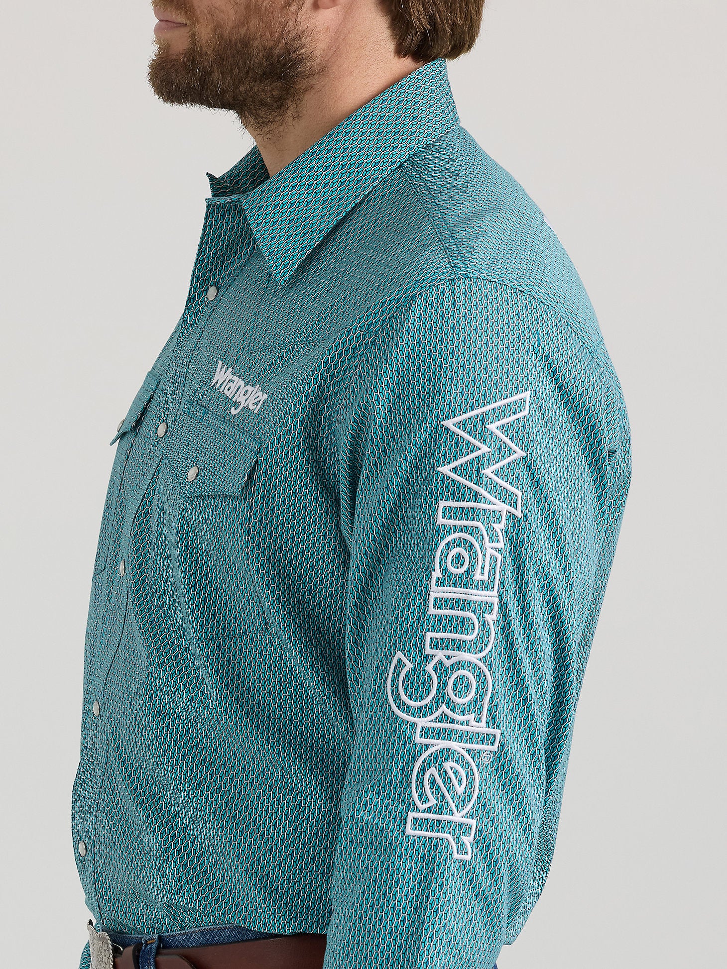 Wrangler Turquoise Logo Men's Snap Up - Image 5