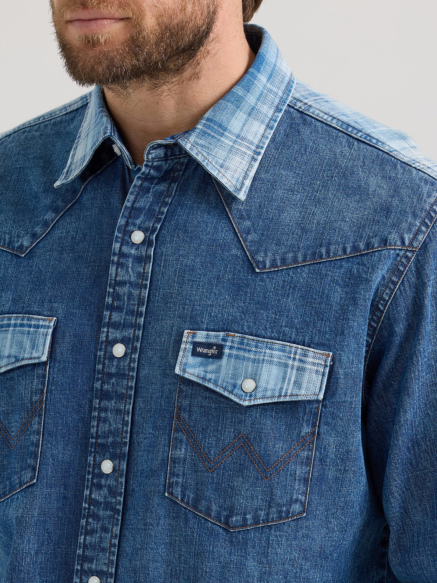 Wrangler Vintage Denim Two Tone Men's Snap Up - Image 2