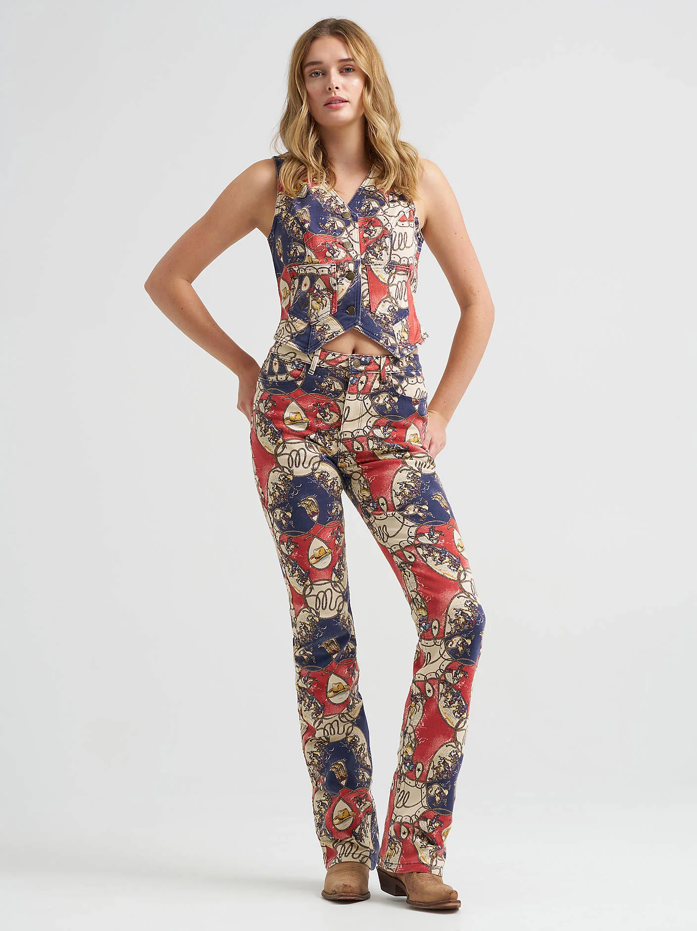 Wrangler Cowboy Rodeo Print Denim Vest - Image 4